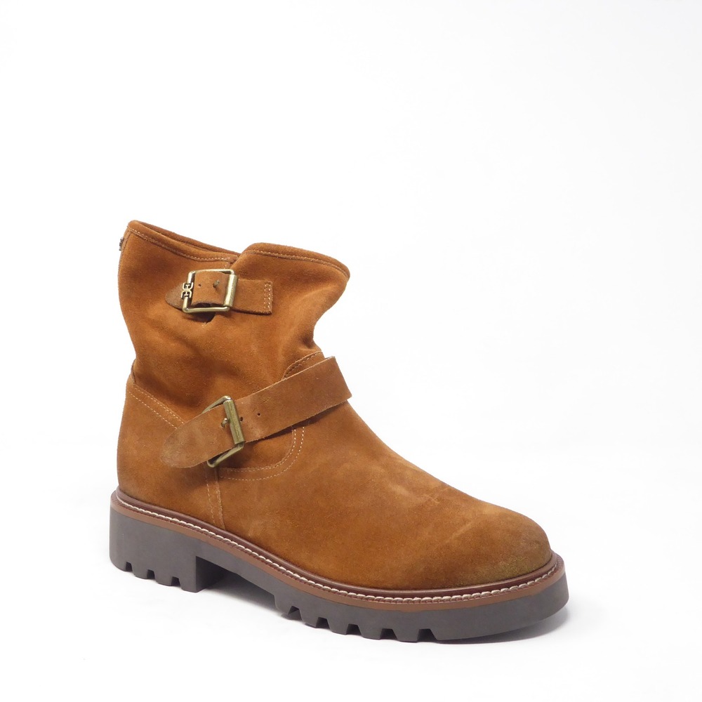 NEW Sam Edelman Womens Garret Moto Boots Brown Suede Buckle Size 8.5 - Picture 1 of 10